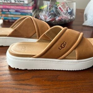 UGG Brown Slide Sandals with White Sole